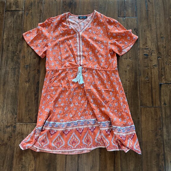 KYL Women's Orange Summer Beach Boho Mini Dress Size Medium - Picture 1 of 2
